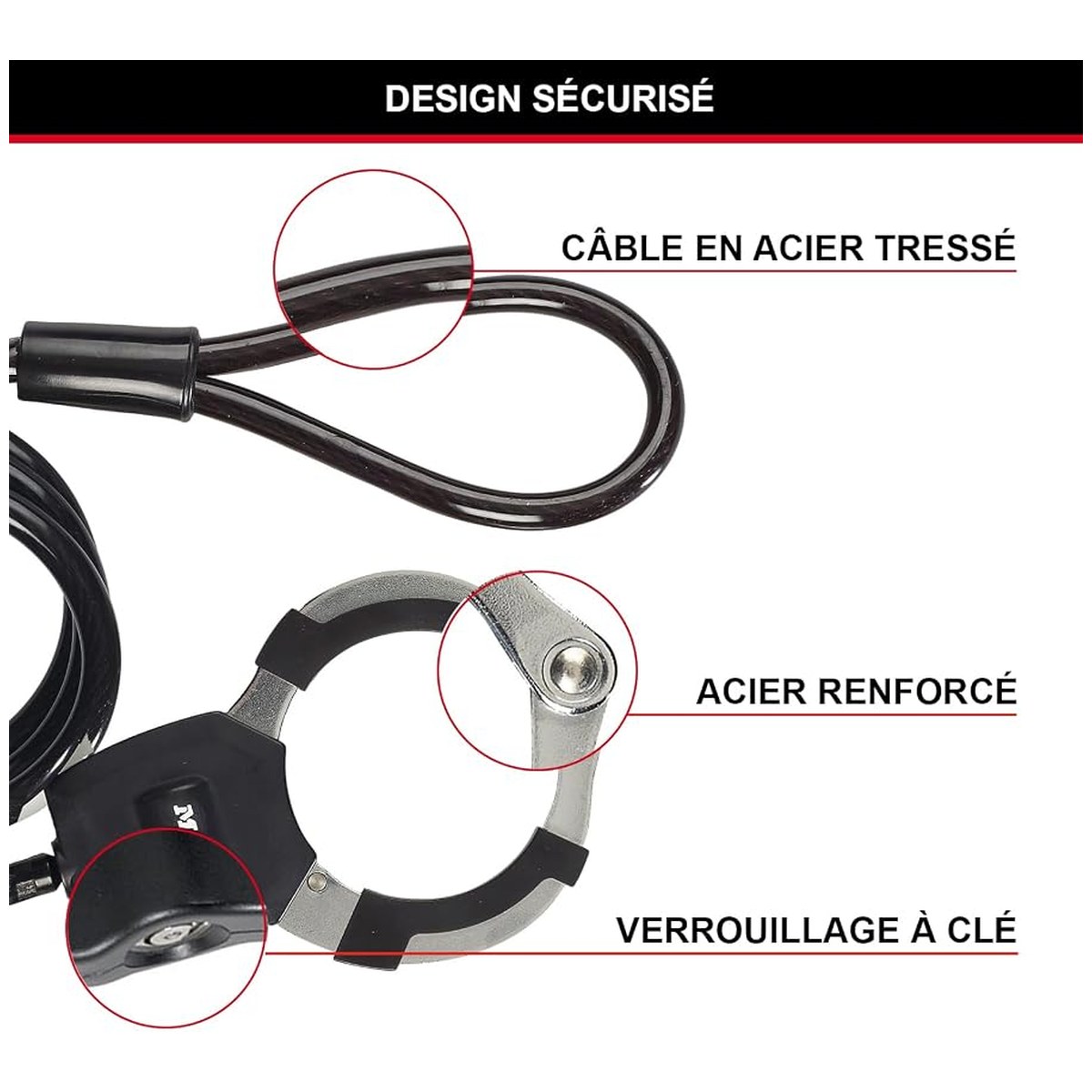 Master Lock – câble antivol 1 m à clé vue 5