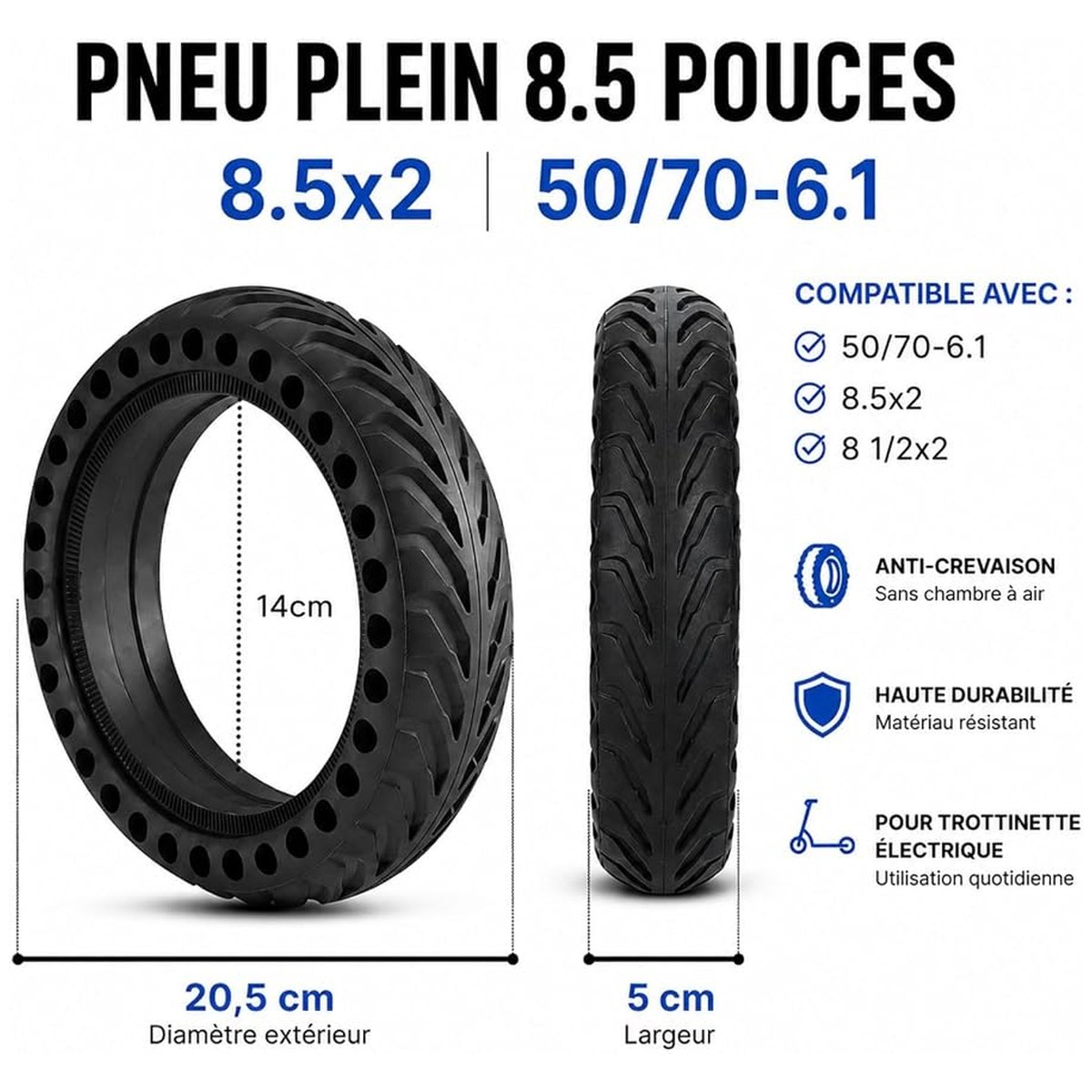 Pneu plein 8,5" ANSENI – antidérapant vue 3