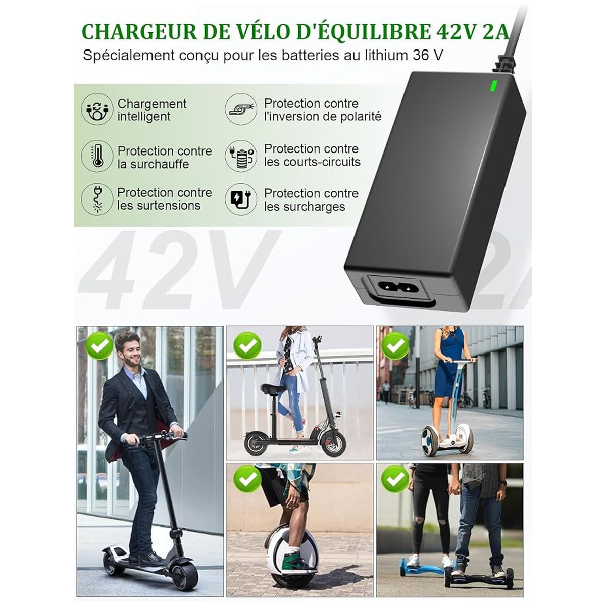Chargeur 42 V 2 A – 4 connecteurs vue 4