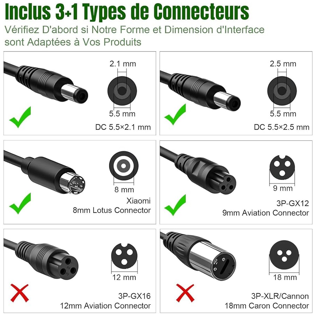 Chargeur 42 V 2 A – 4 connecteurs vue 5