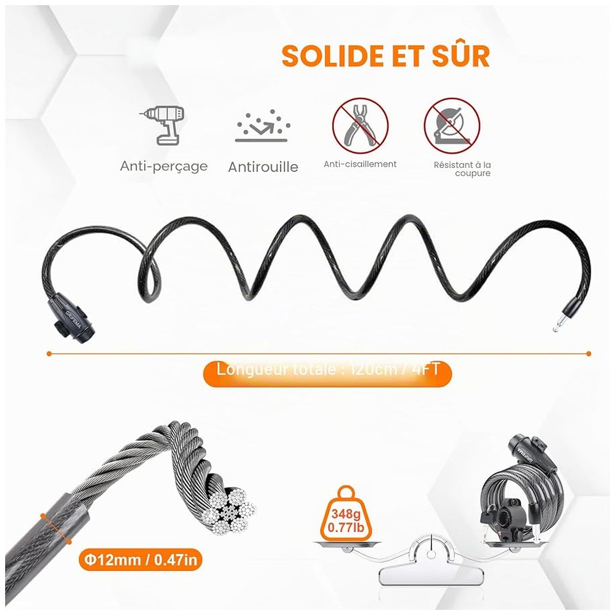 GRIFEMA – chaîne antivol 120 cm vue 4