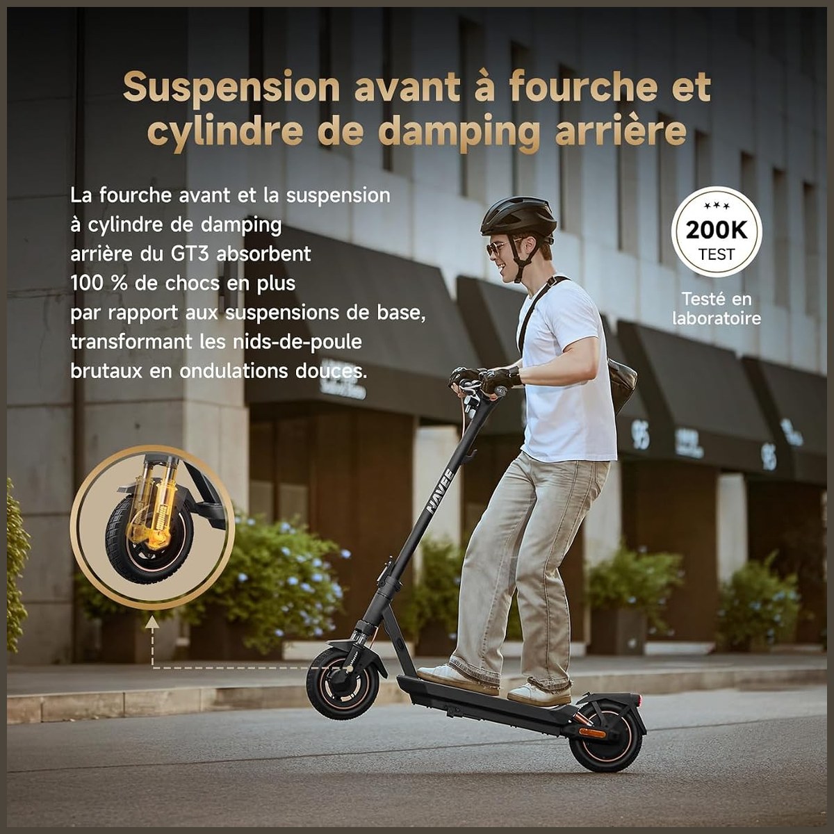 NAVEE GT3 – 50 km, suspension amortie vue 6